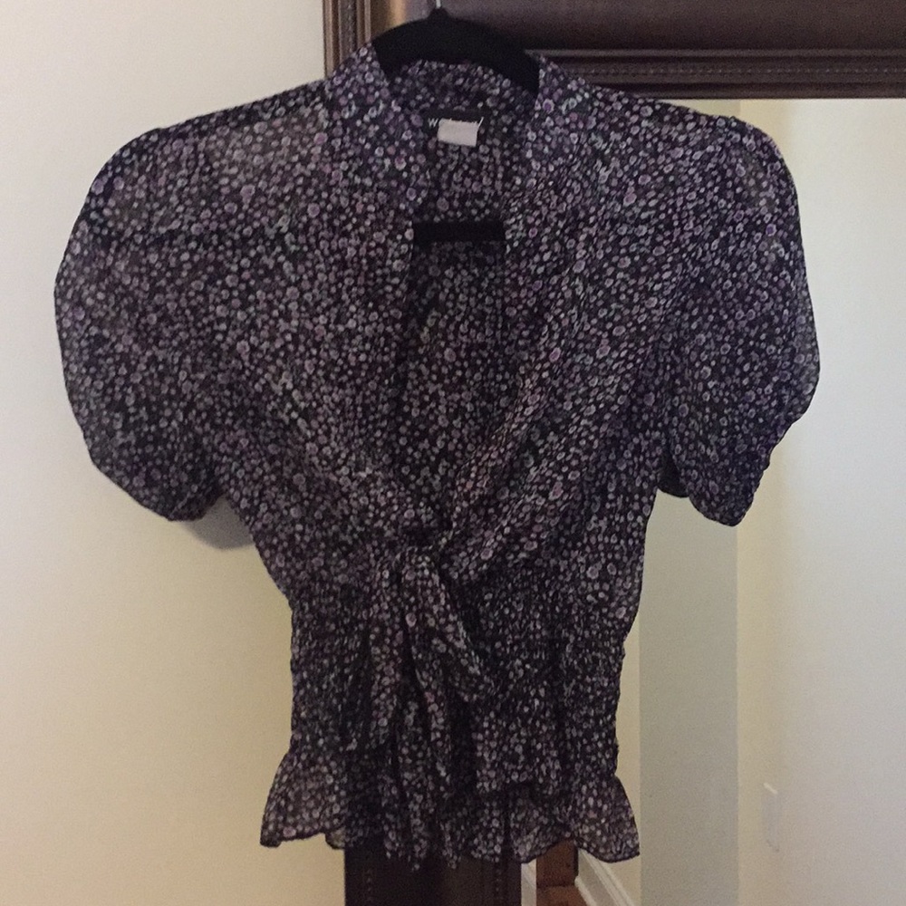 Lavender Flower Sheer Crop Blouse